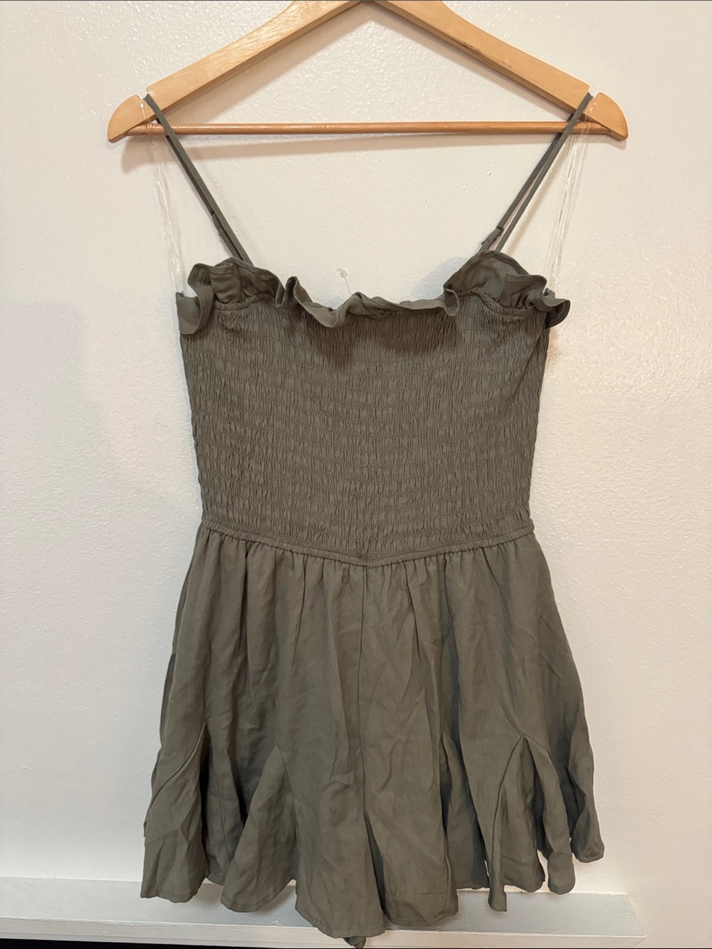 Trixxi Olive Green Smocked Ruffled Romper